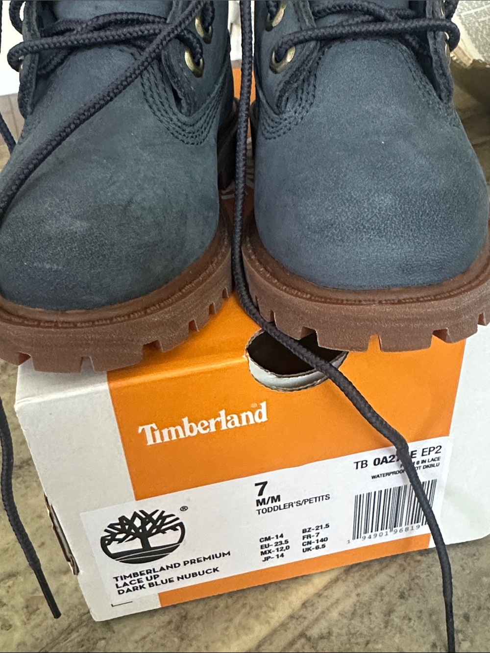 Timberland Navy Blue Nubuck Toddler Lace-Up Boots